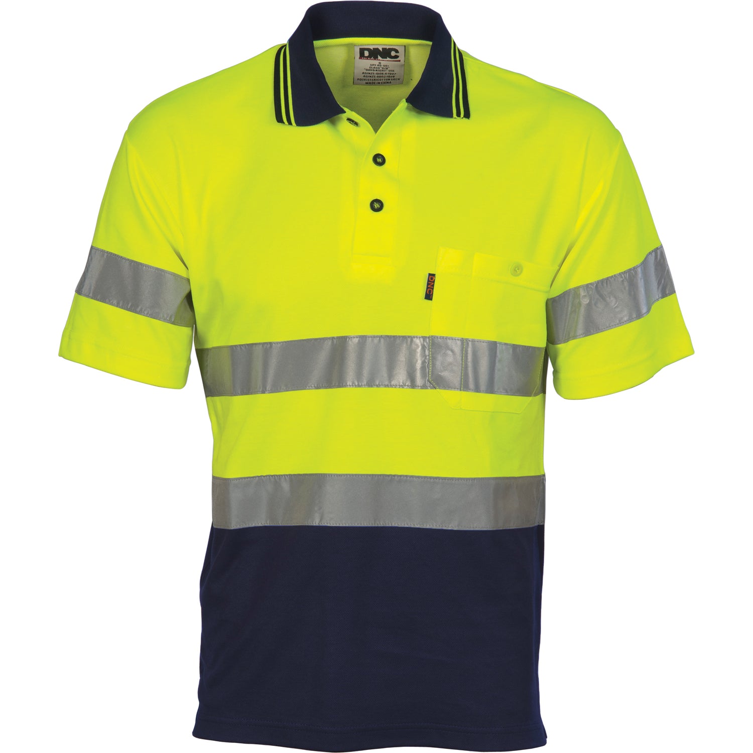 DNC 3717 Two Tone Hi-Visibility Short Sleeve Polo Shirt - Polyester/Cotton - Xback -Yellow/Navy