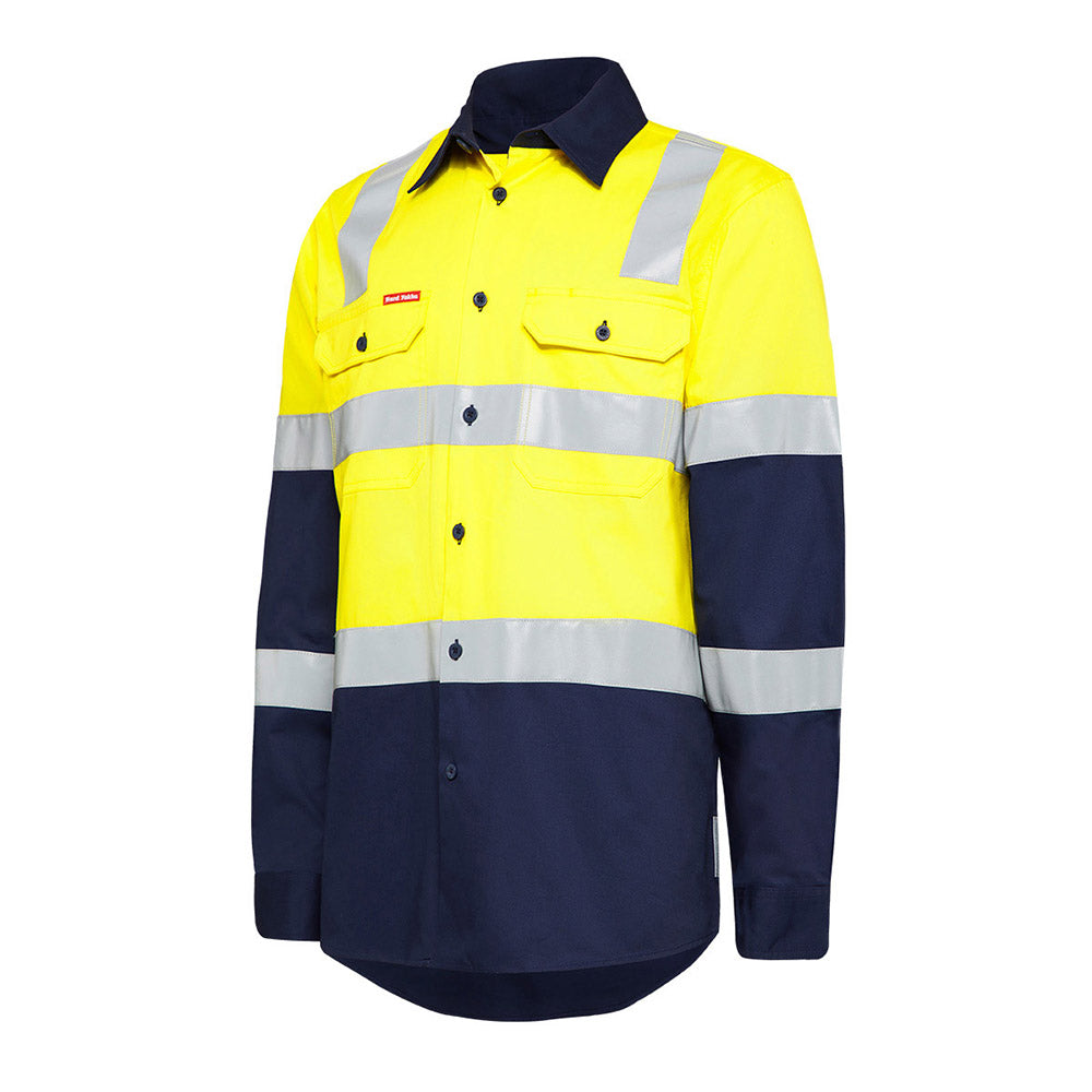 Hard Yakka Hi-Vis Two Tone Shirt w Cross Pattern Tape Y04270
