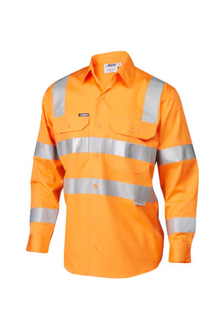 SHIRT WOMENS L/SLEEVE MASTER Workwear 7WM620 HI VIS D/N VIC RAIL TAPED