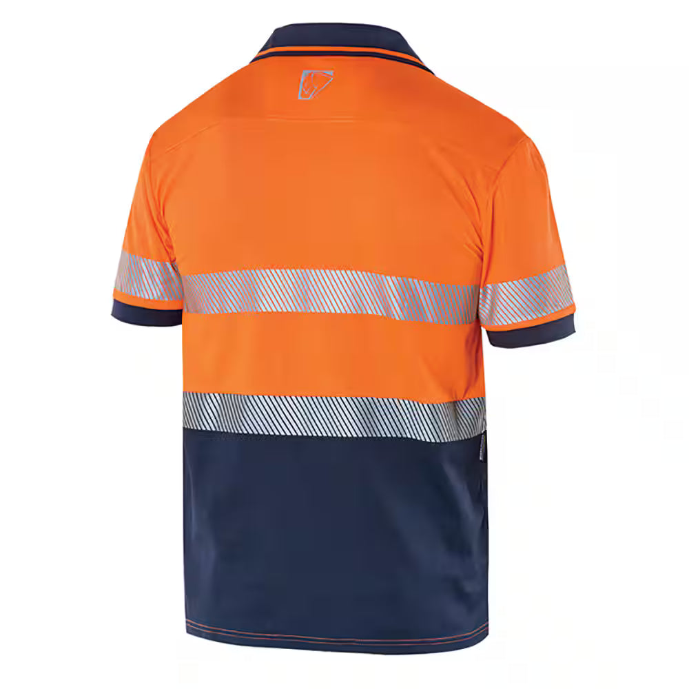 Workhorse MSH068 Men's Two-Tone High Visibility Short Sleeve Polo - Cotton Back - Orange/Navy