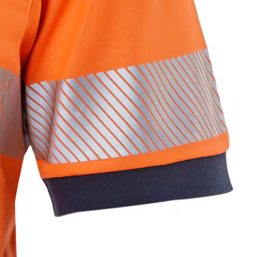 Workhorse MSH068 Men's Two-Tone High Visibility Short Sleeve Polo - Cotton Back - Orange/Navy