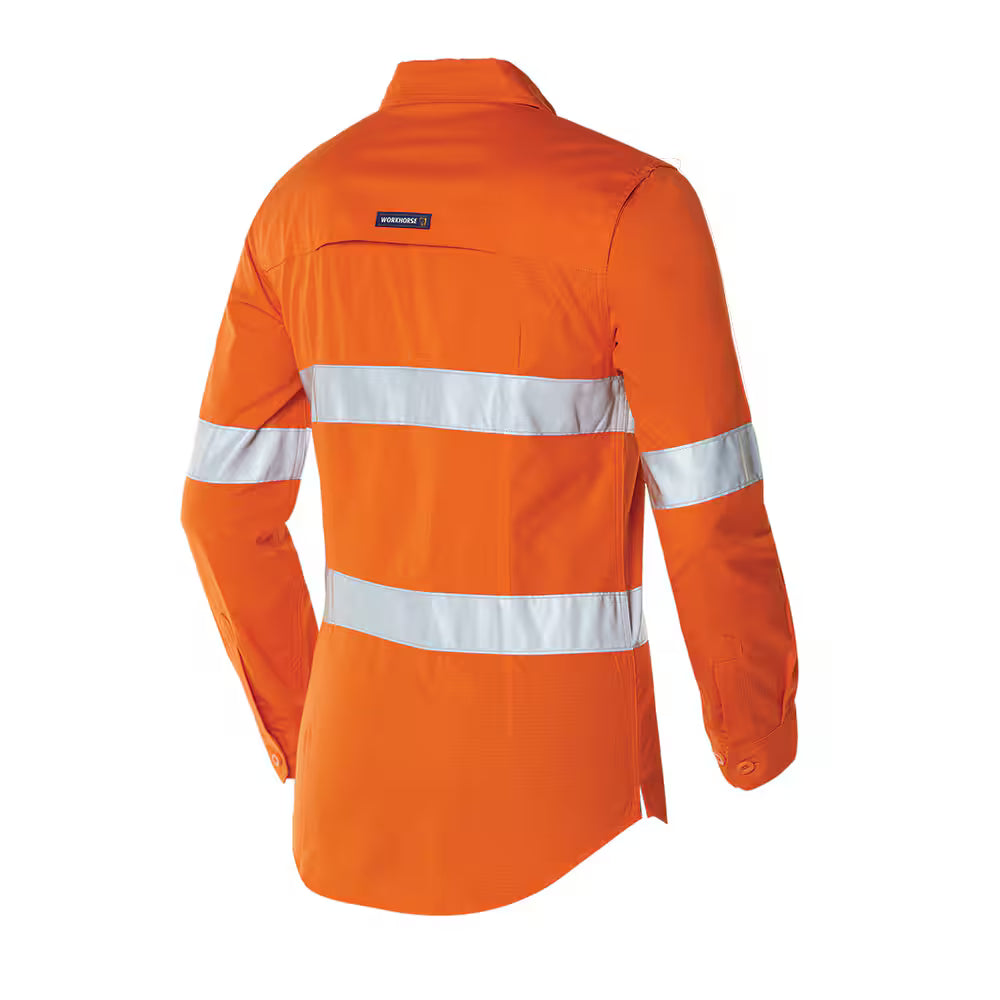 Workhorse WSH070 Womens High Visibility Long Sleeve Vented Shirt - Cotton Ripstop - Orange
