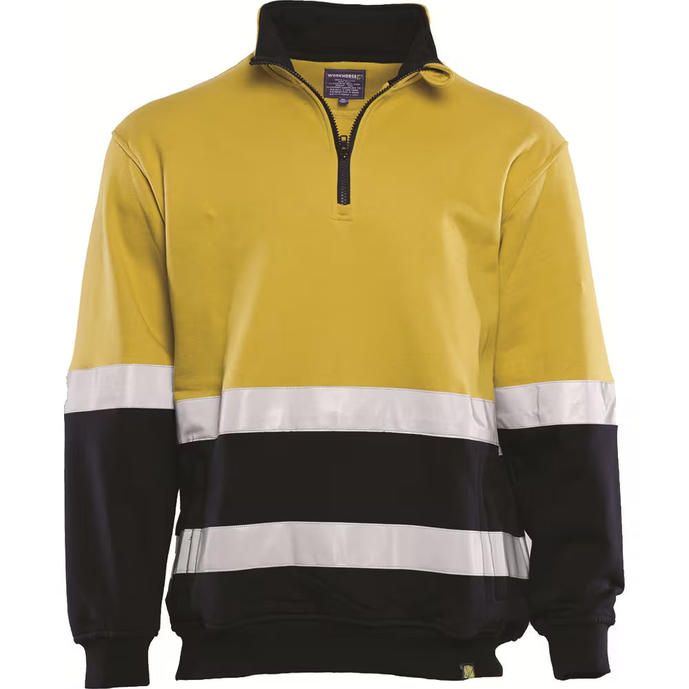 Workhorse MFL005 Men's Two-Tone High Visibility Reflective Taped 1/4 Zipped Fleece Pullover - Cotton