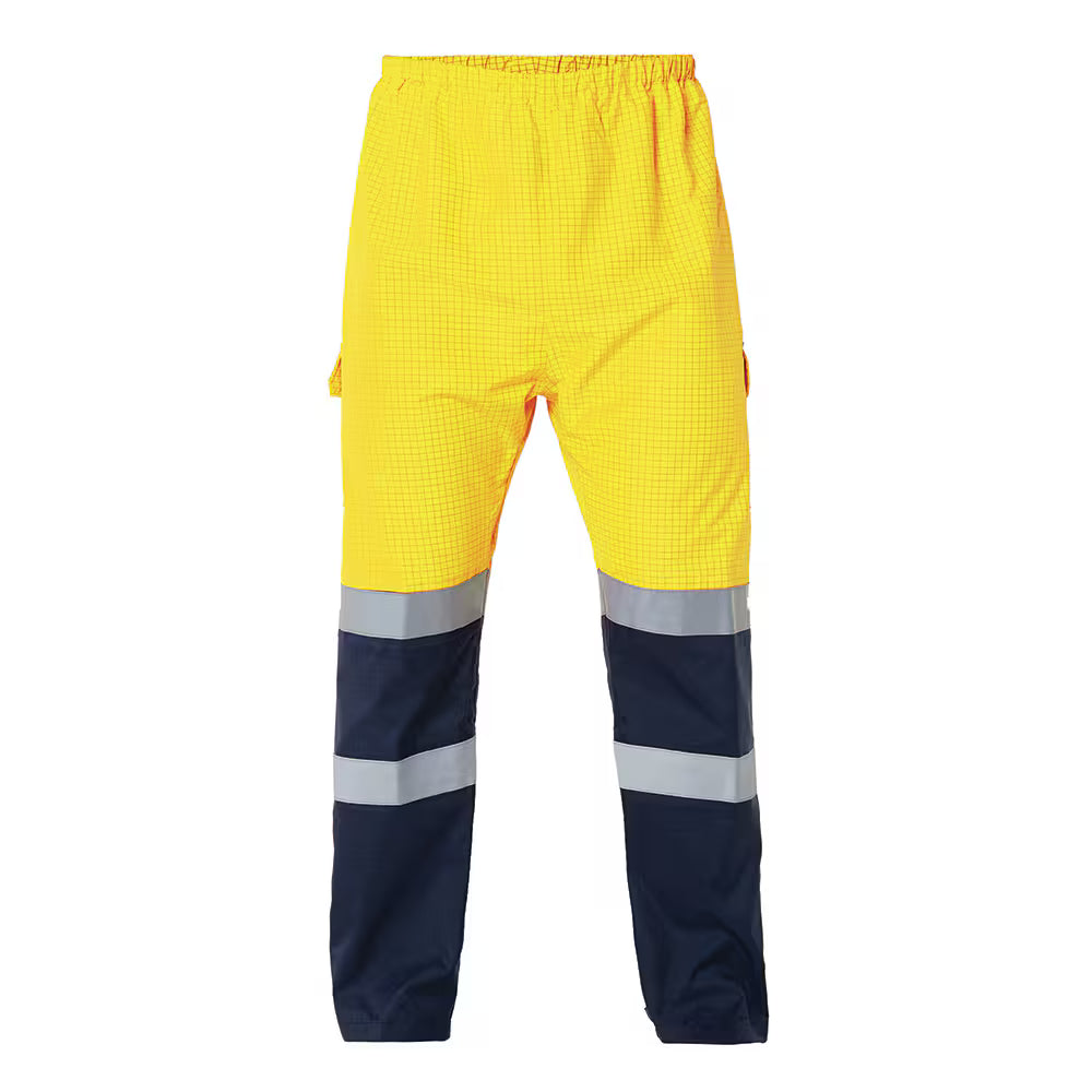 Workhorse MPA049 Men's Two-Tone High Visibility Waterproof & Breathable Anti Static Trouser - Elastic - Polyester - Yellow/Navy